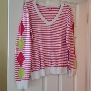 Lilly Pulitzer- striped, argyle sweater, size XL